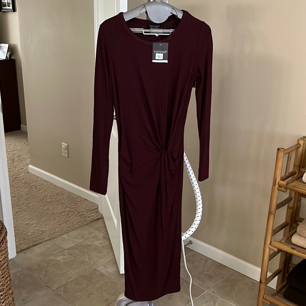 TOPSHOP Size US 2 Maxi Burgundy Drop Waist Dress Brand new with Tag